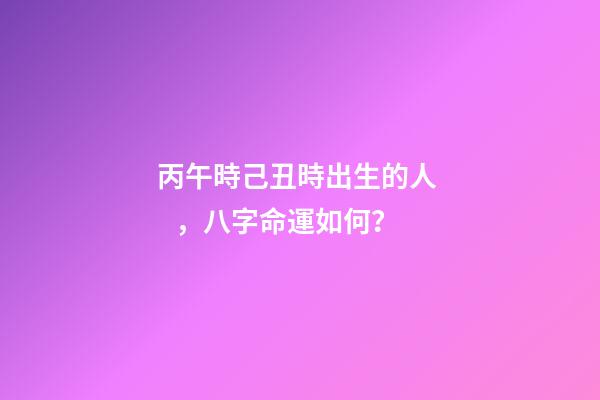 丙午時己丑時出生的人，八字命運如何？